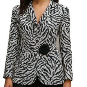 Vintage CACHET Blouse Sz Med Sequin Crinkle Zebra Stretch 3/4 Sleeve Flower zip